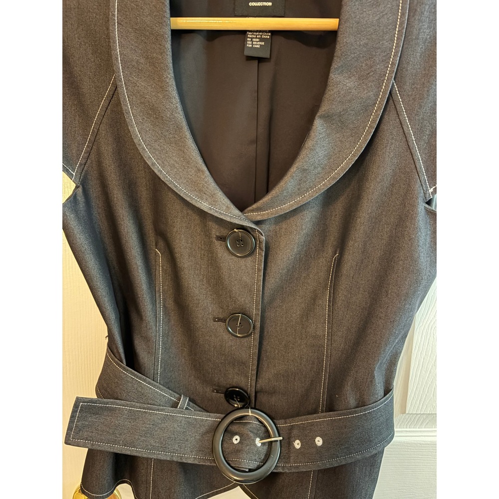 Doncaster Collection Womens 8 Pant Suit Set Gray Belted Jacket Trousers Stitch